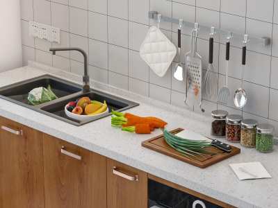 现代厨房用品组合3D模型下载